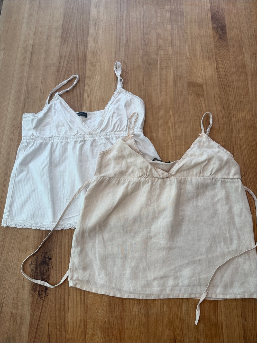 Brandy Melville Camisole Tops - White cotton & Pale Peach linen